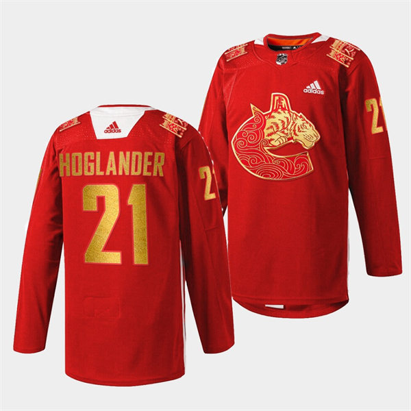 Men's Vancouver Canucks #21 Nils Hoglander adidas Red 2021 Chinese New Year Jersey Men's Vancouver Canucks #21 Nils Hoglander adidas Red 2021 Chinese New Year Jersey